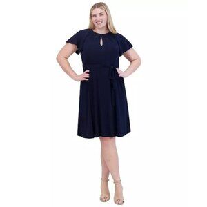 129$ Jessica Howard Keyhole Fit & Flare Mini Dress Plus Size 22W Navy Blue